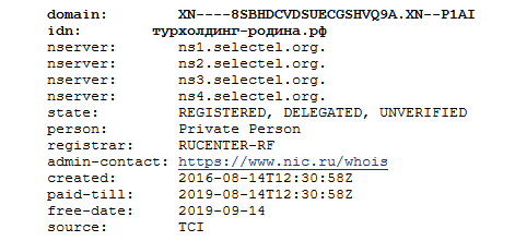 WHOIS-данные турхолдинг-родина.рф